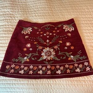 Embroidered Floral Burgundy Skirt
